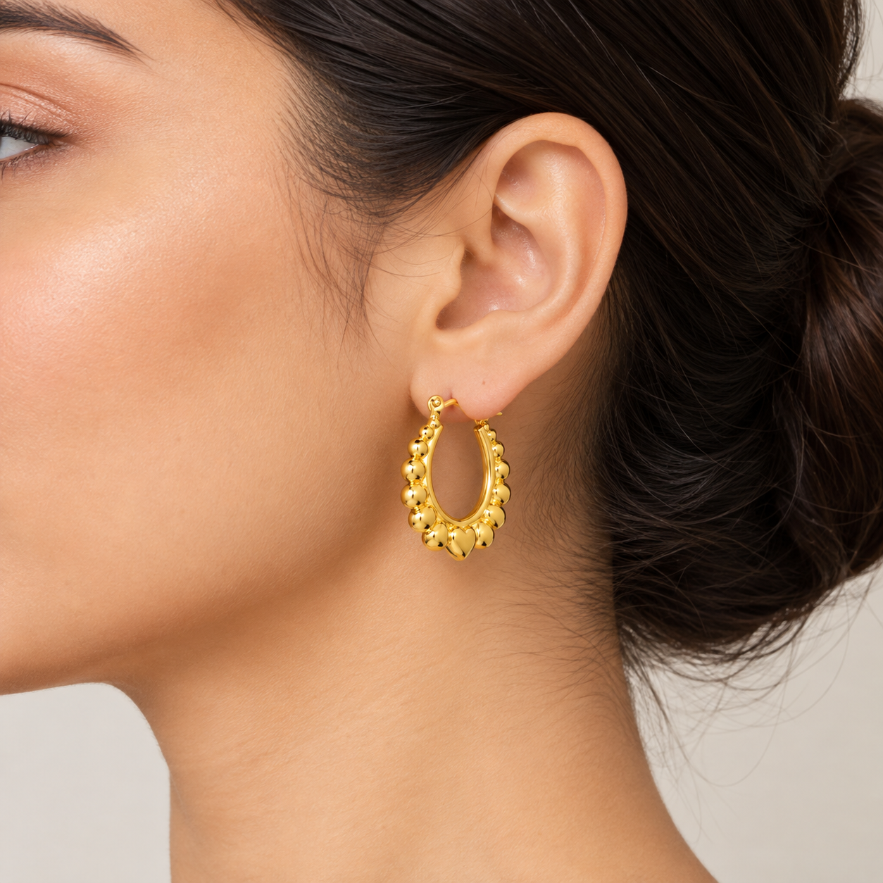Anti Tarnish Gold Beaded Heart Hoop Earrings - Veda Finery