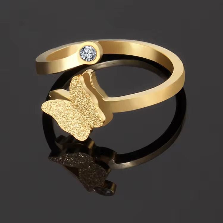 Golden Butterfly Crystal Ring for Women
