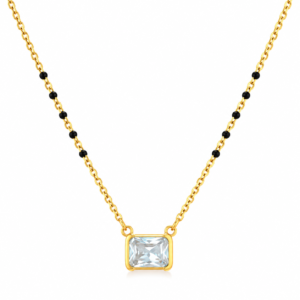 Golden Radiance Solitaire Mangalsutra with rectangular crystal pendant and black beads