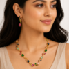 Emerald Tulip Vine Necklace Set with green stones and matching earrings