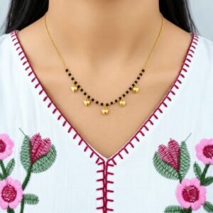 Golden Heart Charm Anti Tarnish Black Bead Necklace for Women