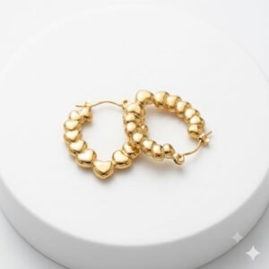 Stainless Steel Anti Tarnish Golden Beaded Hoop Earrings for Women