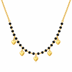 Golden Heart Charm Black Bead Necklace for Women