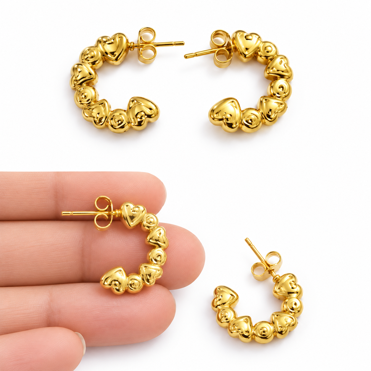Golden Love Loop Heart Hoop Earrings for Women