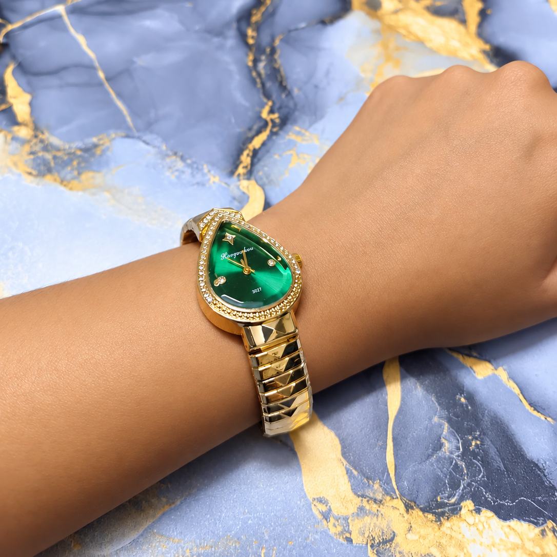 Emerald Grace Crystal Watch with green dial and gold-tone bracelet for women